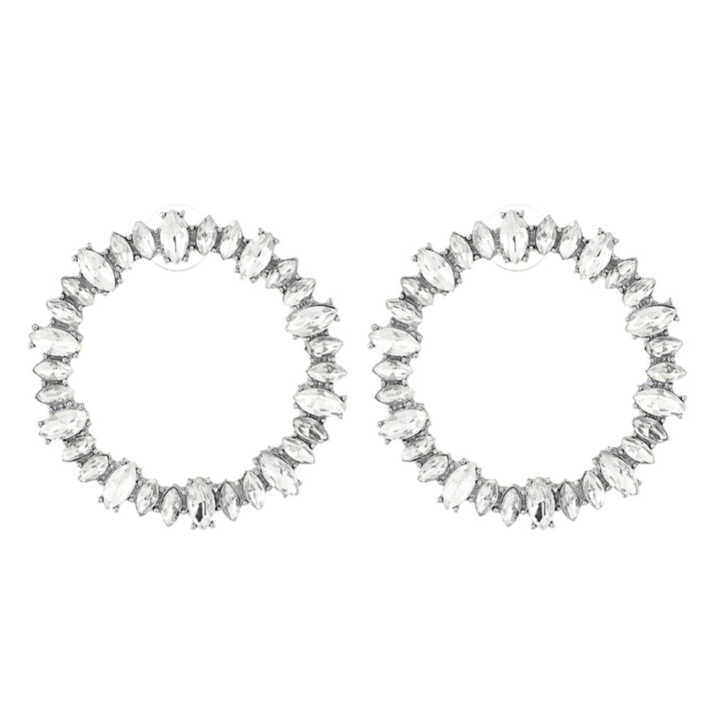 Fashion Women Alloy Rhinestone Circle Earring Gold Plated Ear Stud Jewelry (White)