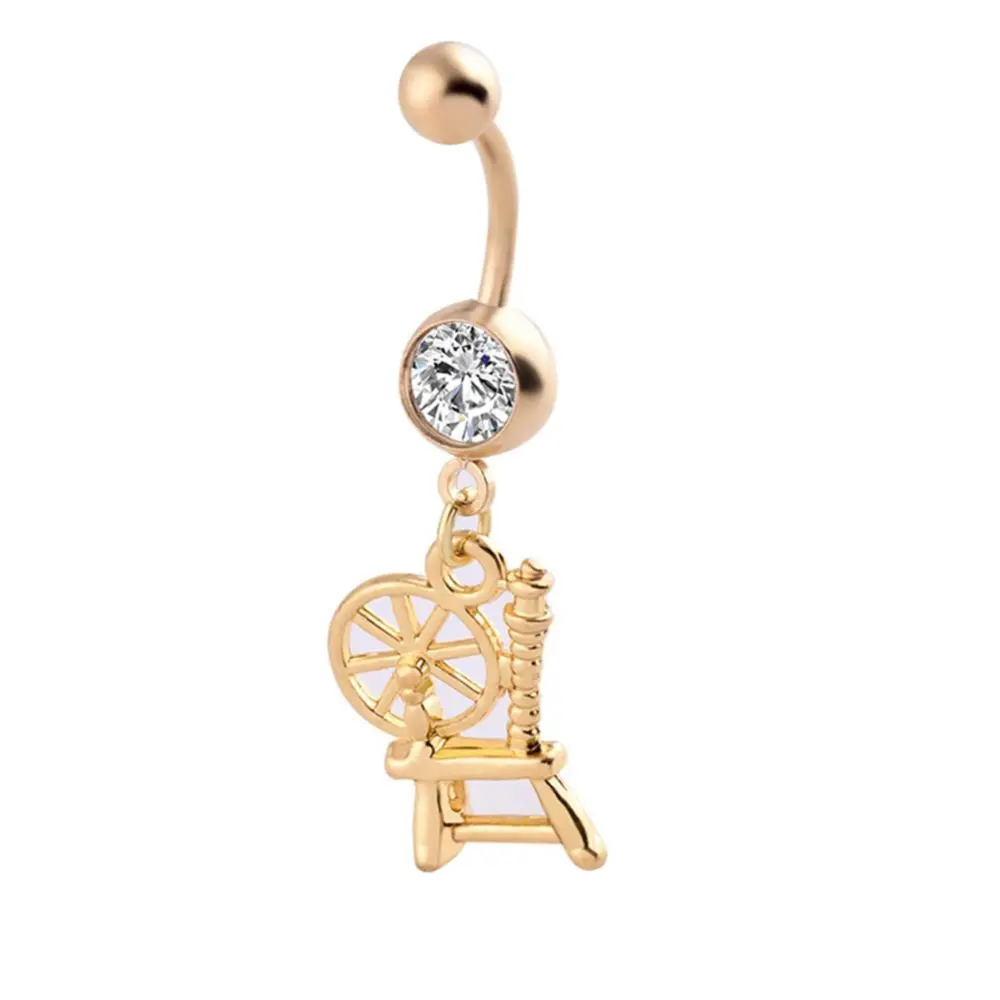 Women Elegant Golden Crystal Cross Body Piercing Navel Ring Buckle