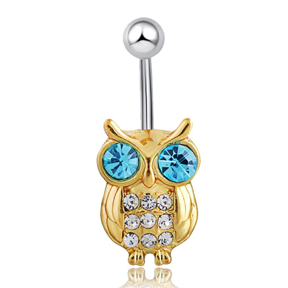 Cute Gold Plating Animal Owl Rhinestones Belly Navel Ring Body Piercing Jewelry (Silver Pole)