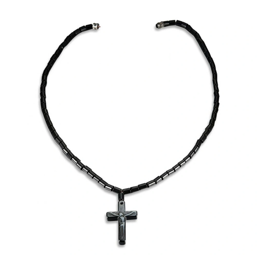 Women Men Magnetic Therapy Hematite Necklace Cross Pendant Jewelry Neck Accessory