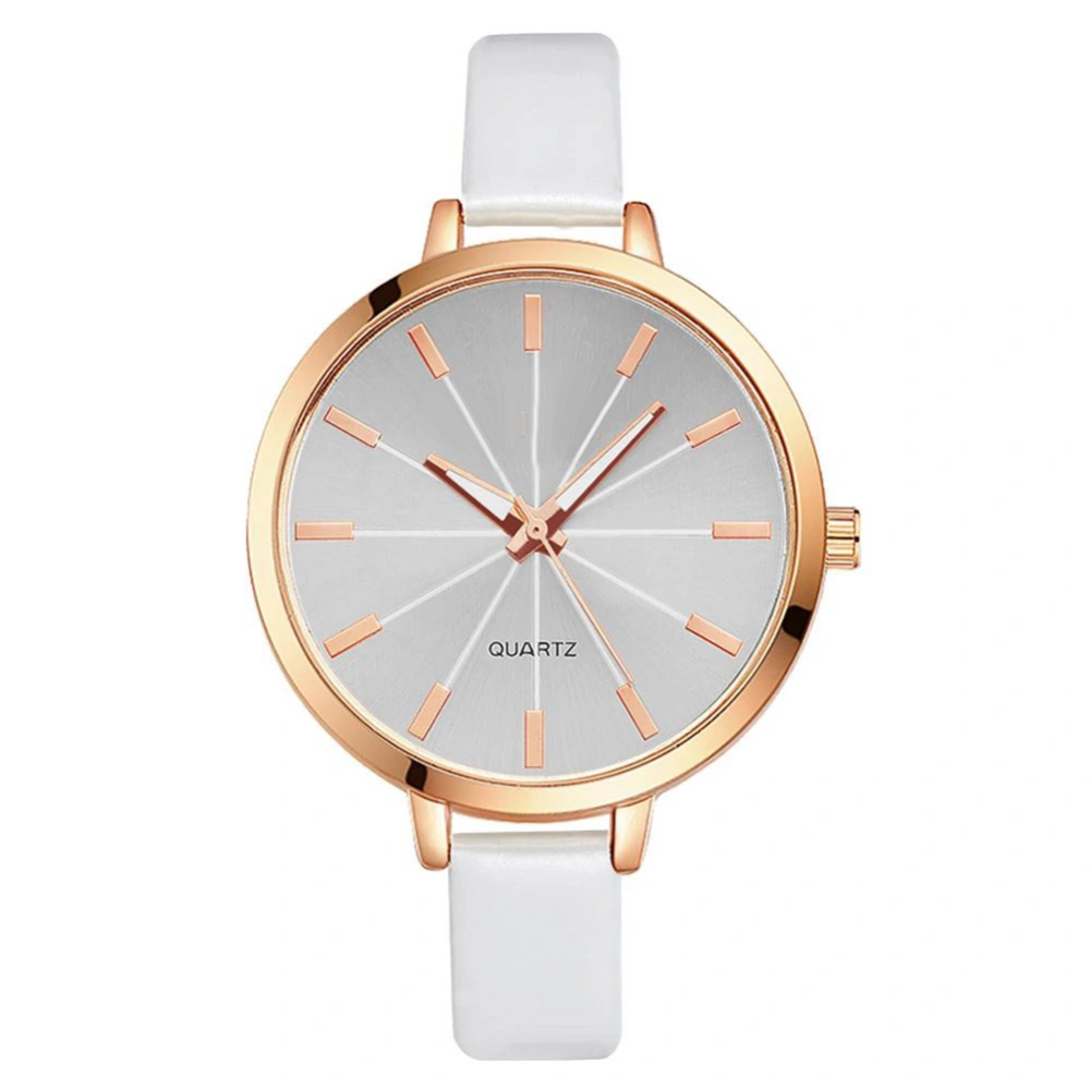 GAIETY Women Luxury Rose Gold Round Case PU Quartz Watch Analog Casual Wristwatch (White)