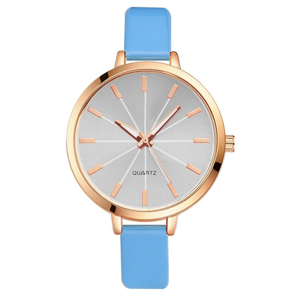 GAIETY Women Luxury Rose Gold Round Case PU Quartz Watch Analog Casual Wristwatch (Sky Blue)