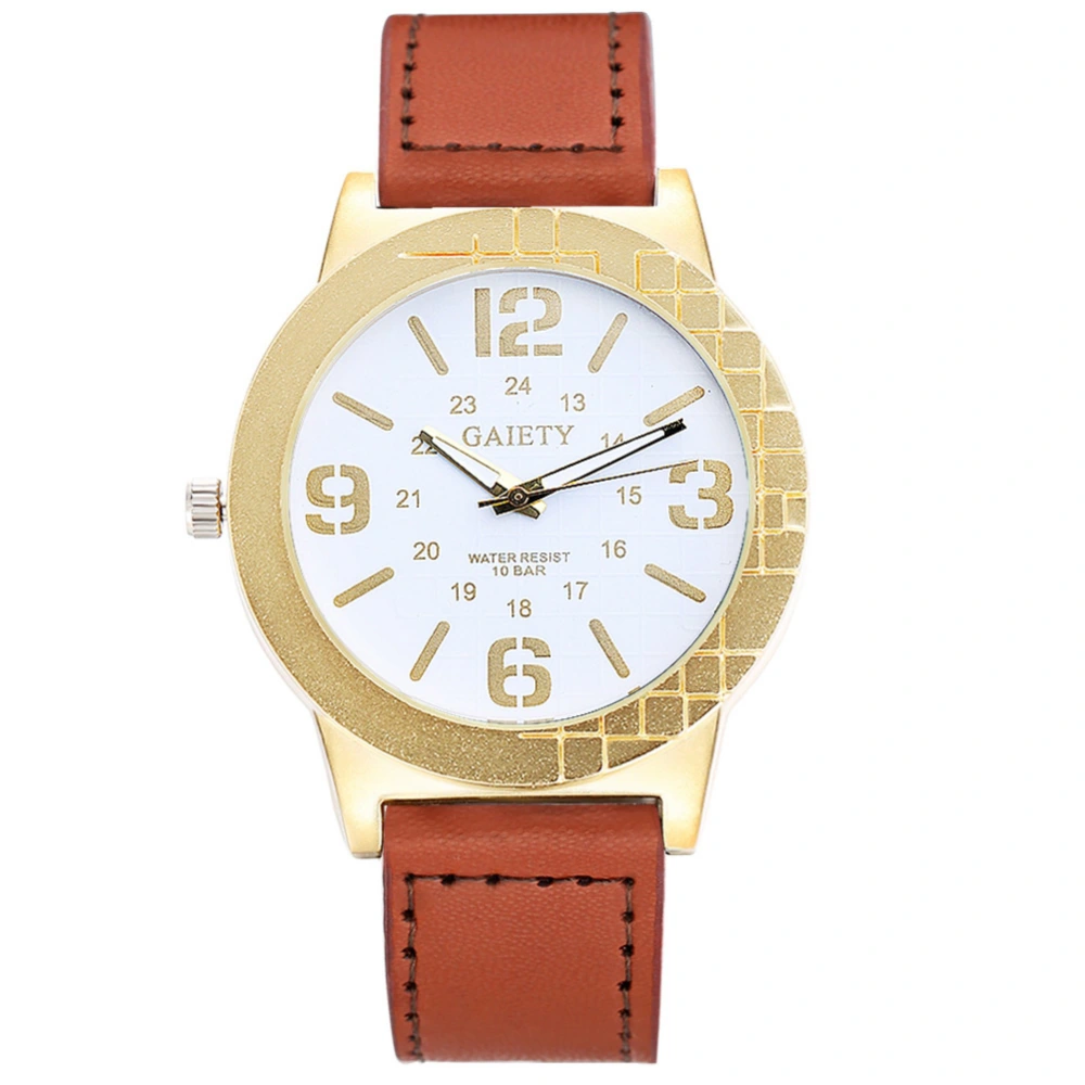 GAIETY Men Simple Classic Stylish Dial PU Strap Quartz Watch Analog Wristwatch (Light Brown)