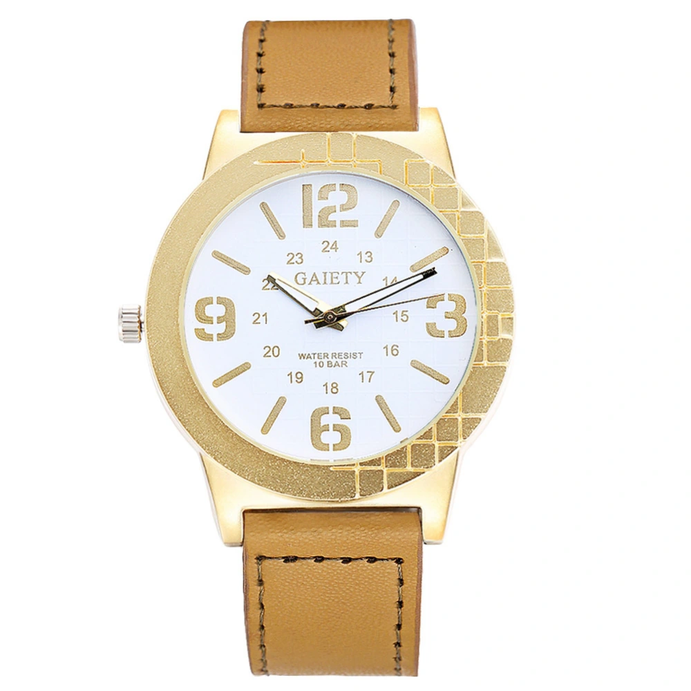 GAIETY Men Simple Classic Stylish Dial PU Strap Quartz Watch Analog Wristwatch (Beige)