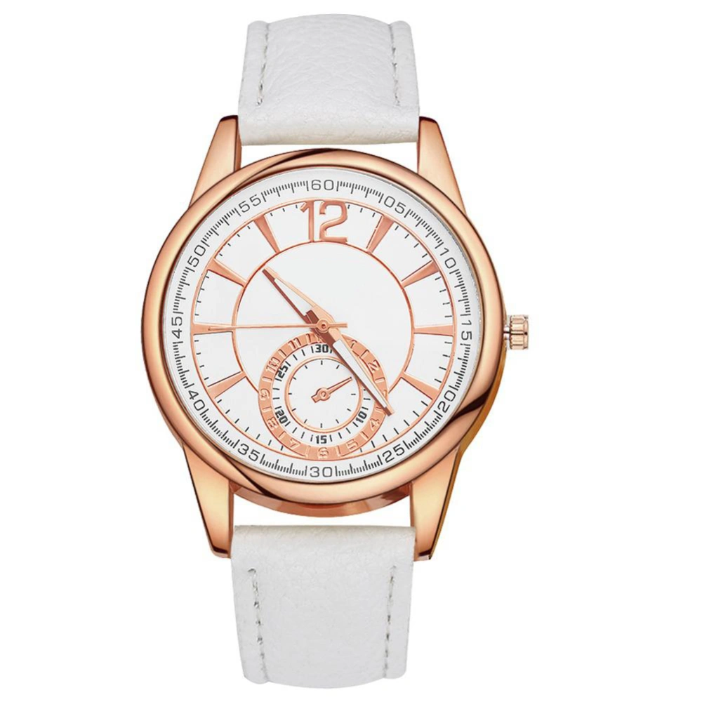 GAIETY Women Lady Round Dial Quartz Wristwatch Analog Display PU Strap Alloy Watch (White)