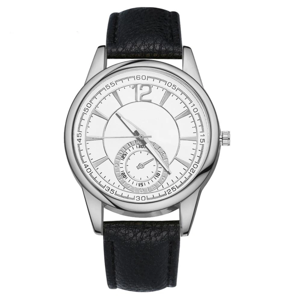 GAIETY Fashionable Round Dial Quartz Wristwatch Analog Display PU Strap Alloy Watch (Black)