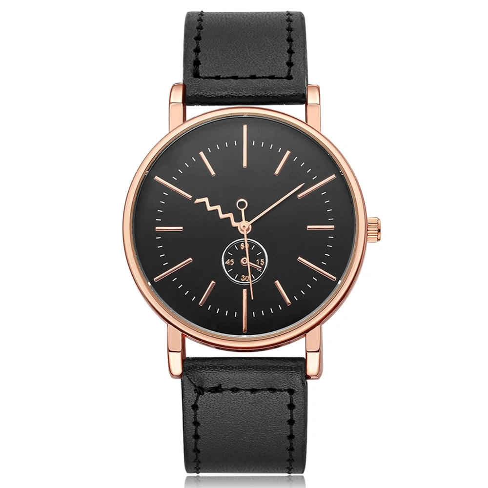 GAIETY Casual Men Wristwatch PU Strap Analog Display Round Dial Quartz Watch (Black)