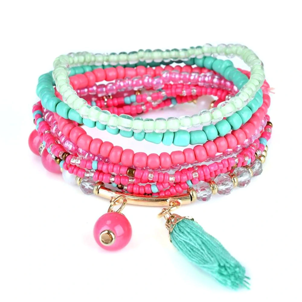 Bohemia Fashion Stylish Retro Ocean Style Multilayer Beads Double Pendant Bracelet (F Colorful)