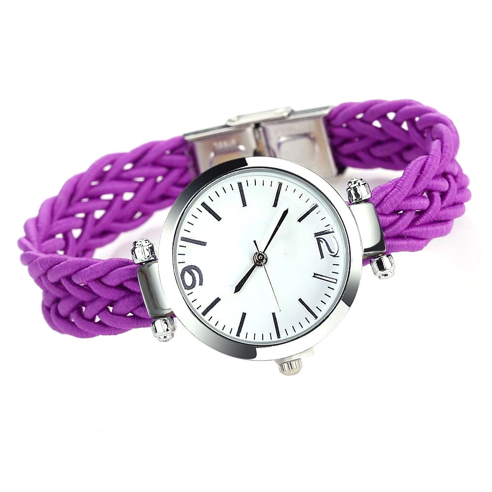 duoya Women Knitted Strap Ethnic Style Bracelet Wristwatch Chain Dress Quartz Watch (Purple)