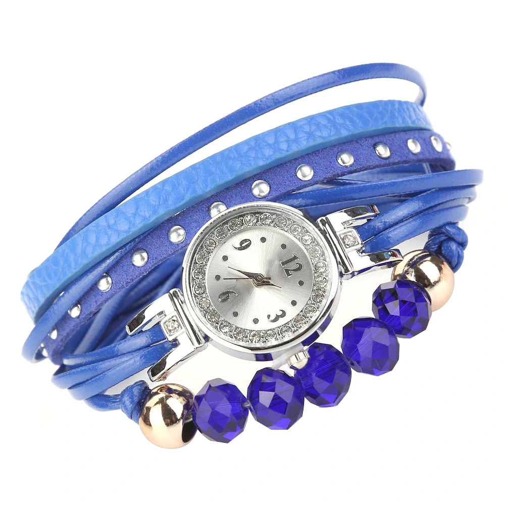 duoya Women Cute Beads Decoration Bracelet Wristwatch Quartz Analog Watch (Royal Blue)