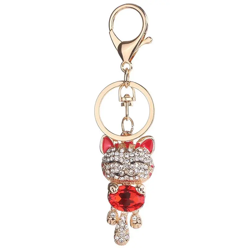 Rhinestone Key Chain Holder Ring Elephant Shape Keychain Alloy Keyring Bag Decoration (Red)