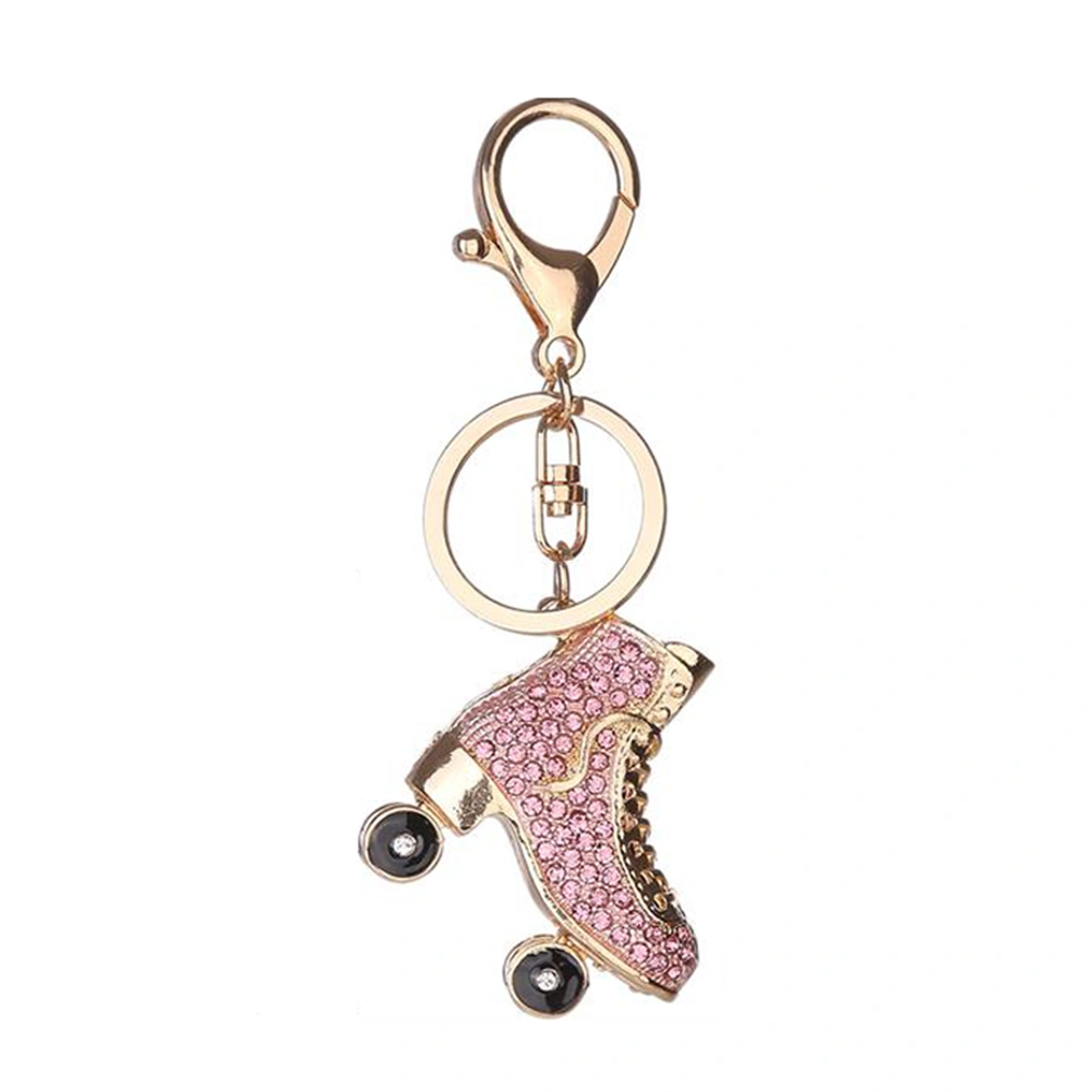 Rhinestone Key Chain Holder Ring Rollerskate Shape Alloy Keyring Bag Decoration (Pink)