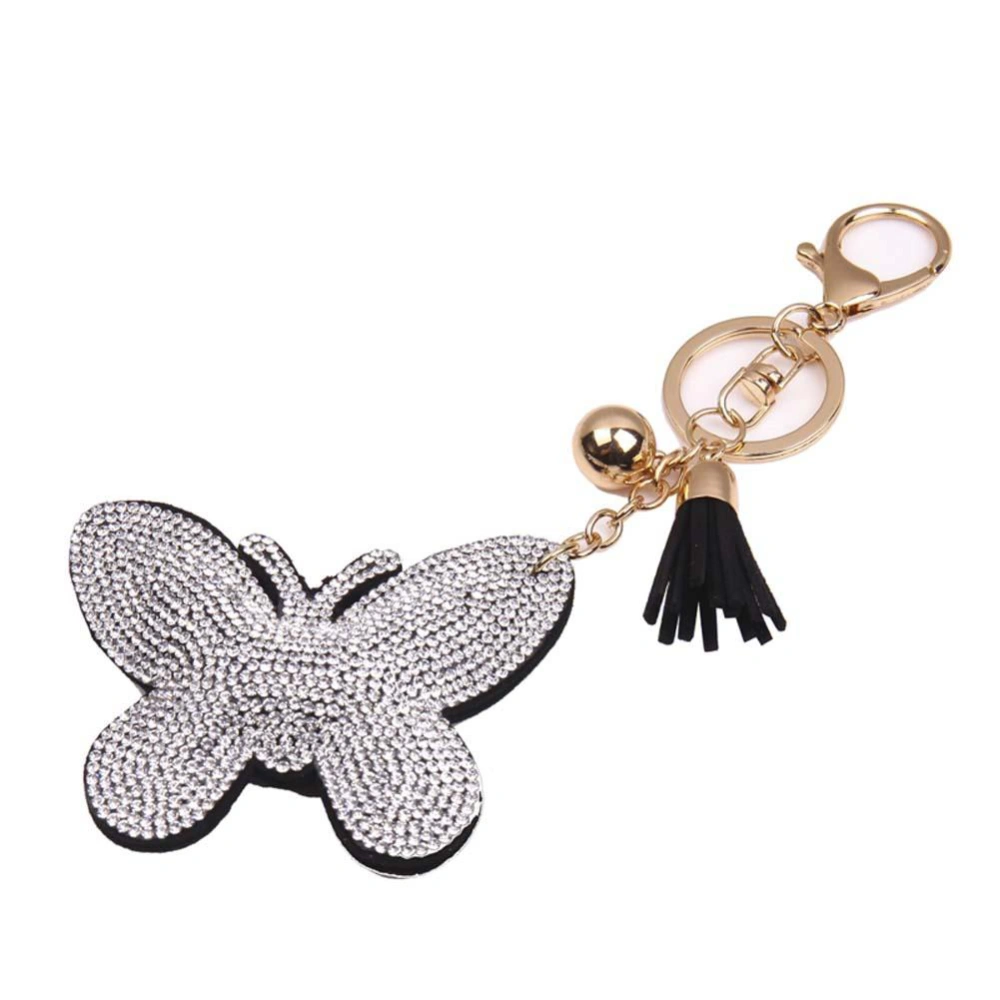 Elegant Butterfly Rhinestones Pendant Snap Hook Alloy Bag Keychain Key Ring (Black White)