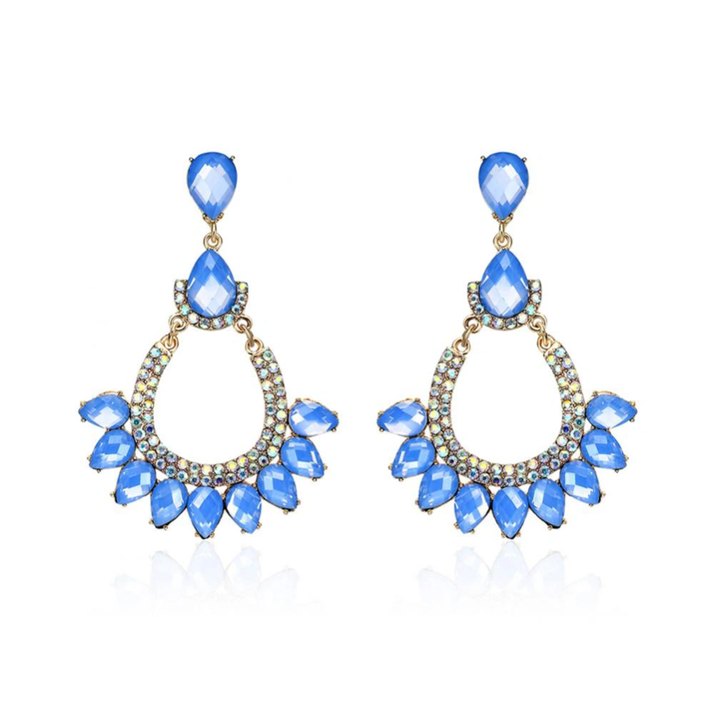 1pair/set Women Shiny Rhinestones Blue Pendants Romantic Stylish Dangle Drop Earrings