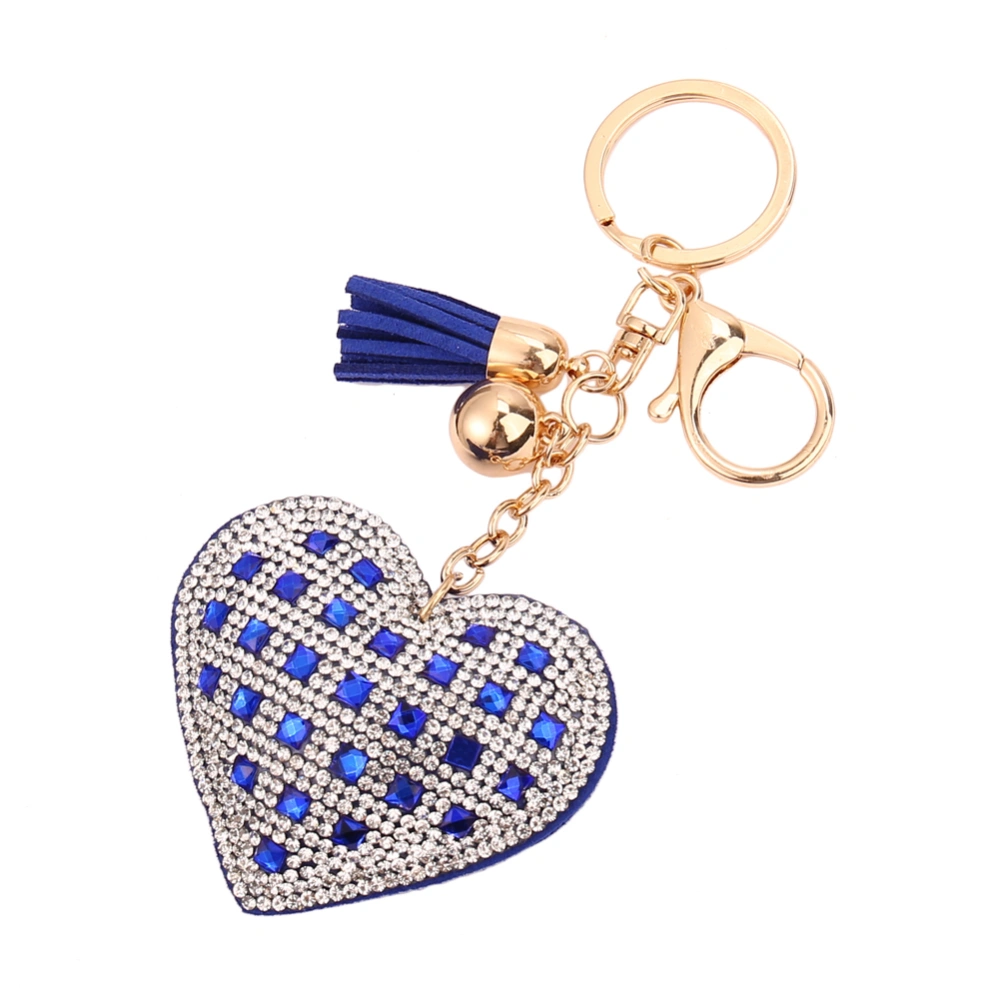 Luxurious Rhinestones Heart Pendant Tassels Snap Hook Decoration Keychain Key Ring (Blue)