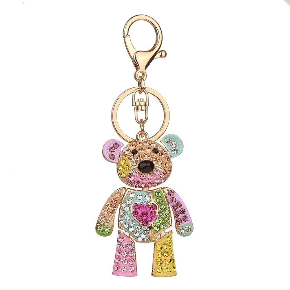 Rhinestone Key Chain Holder Ring Bear Shape Keychain Alloy Keyring Bag Decoration (3#)