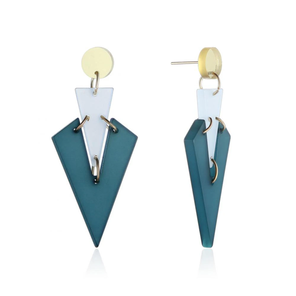 1 Pair Women Retro Acrylic Simple V Shape Pendant Dangle Hook Earrings Ear Studs(Teal)