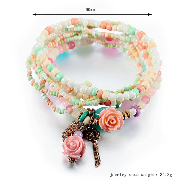 Women Vintage Multi layer Bohemia Ethnic Style Colorful Beads Flowers Bracelet (Multi color)