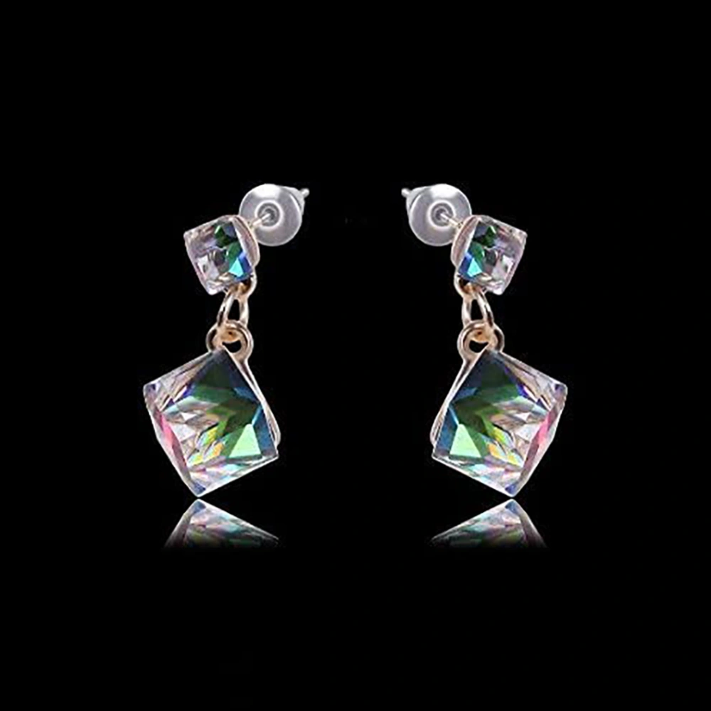 1Pair Women Girl Ear Stud Earrings with Zircon Pendant Decoration Jewelry Accessory