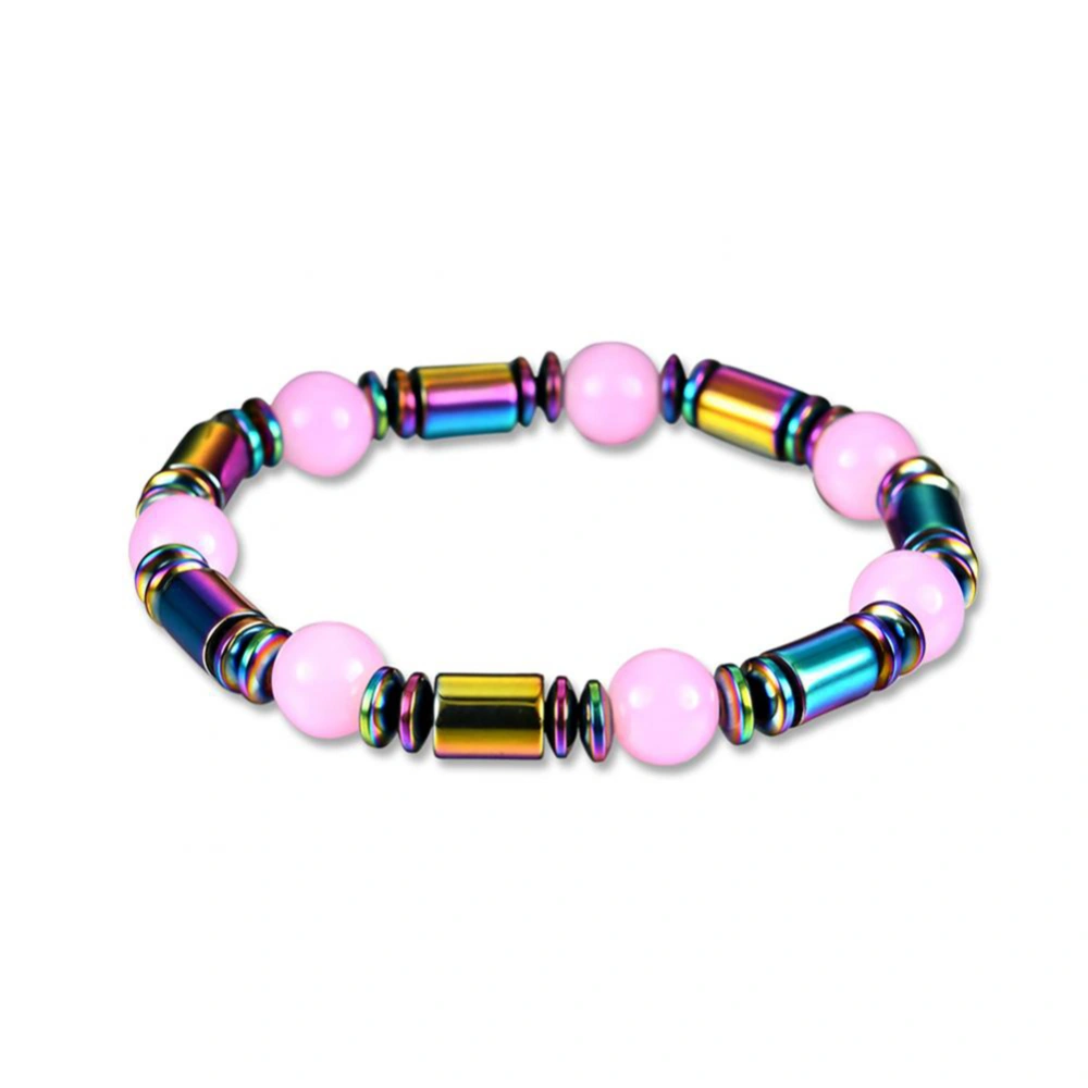 Multi color Magnetic Hematite Bracelet Weight Loss Bangle Jewelry With Pink Artificial Gemstone