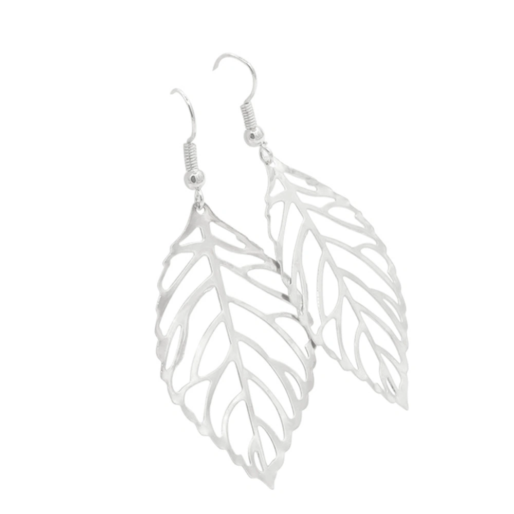 1 Pair Women Anti allergy Alloy Earrings Leaf Shaped Ear Studs Jewelry Gift Silver