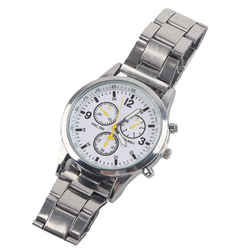 Men Male Analog Watch Stainless Steel Band Alloy Case Wristwatch (White)