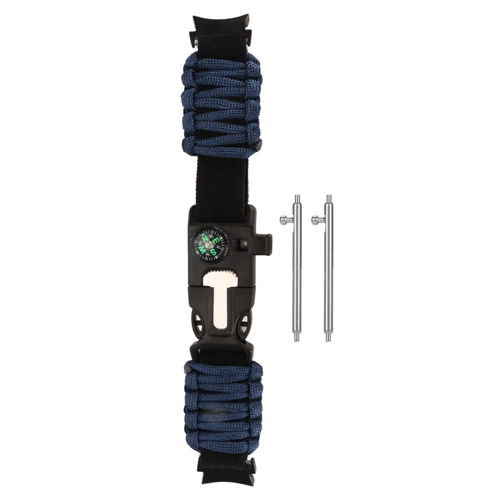 6 in 1 Paracord Bracelet Watch Band with Fire Starter Compass Whistle Fit for Samsung Watch 6 Midnight Blue