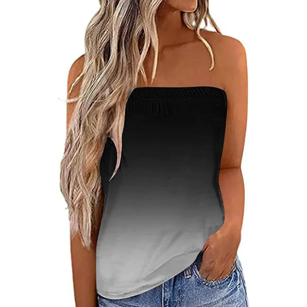 Strapless Tank Top Basic Breathable Fashionable Soft Casual Fitted Strapless Tank Top for Women Black Gradient M