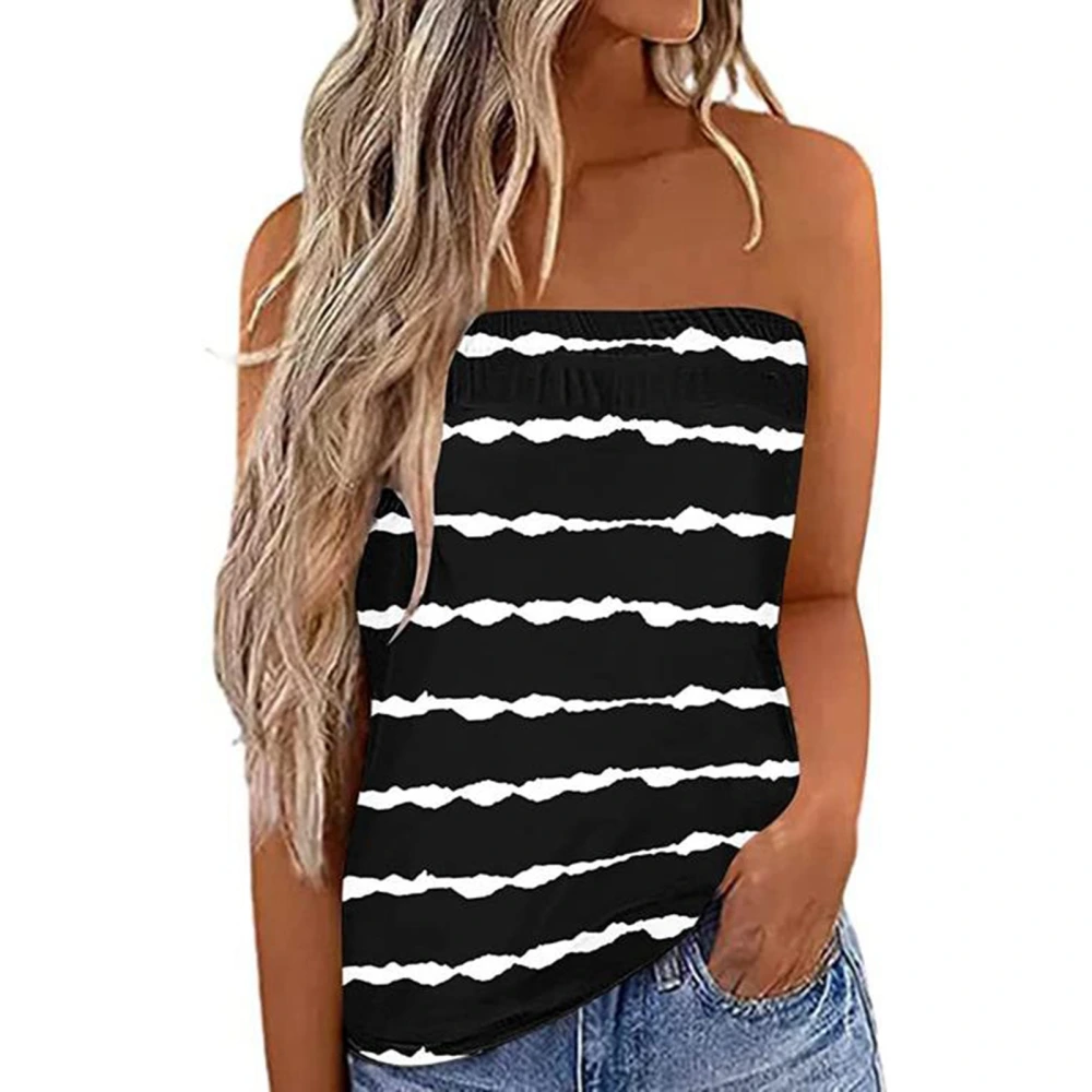 Strapless Tank Top Basic Breathable Fashionable Soft Casual Fitted Strapless Tank Top for Women Irregular Stripes XL