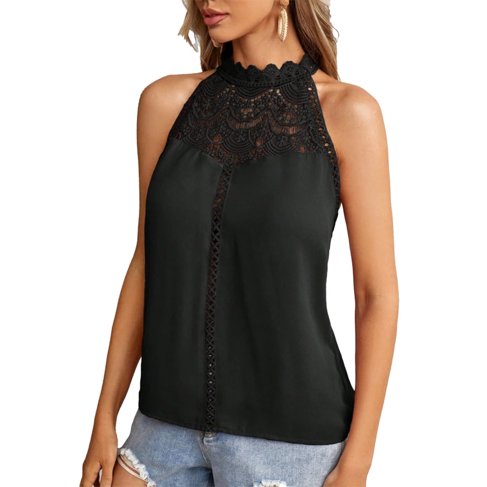 Women Camisole Fashion Hollow Lace Tops Breathable Cool Machine Washable Polyester Black XXL