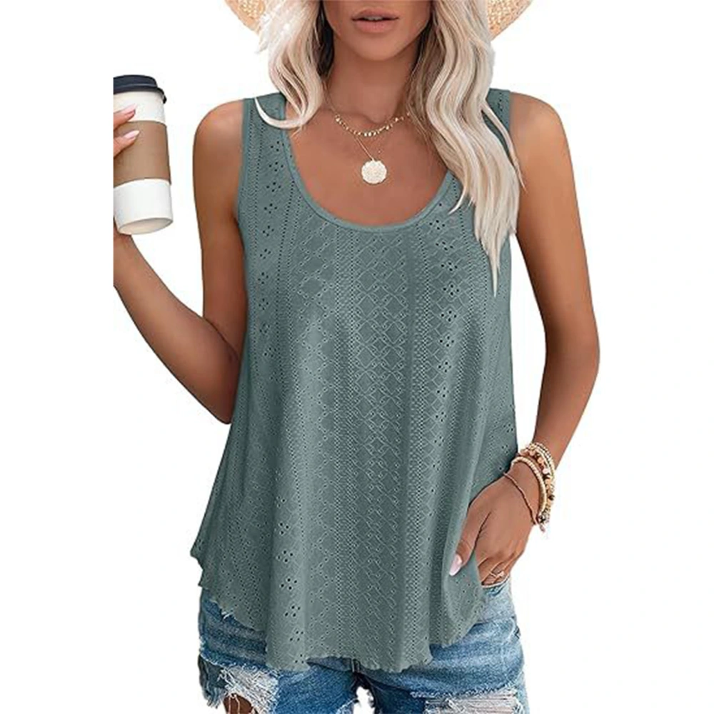 Women Loose Sleeveless Top Breathable Casual Round Neck Tank Tops Shirts for Spring Summer Dark Green L