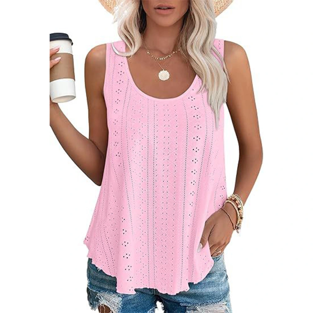 Women Loose Sleeveless Top Breathable Casual Round Neck Tank Tops Shirts for Spring Summer Light Pink M