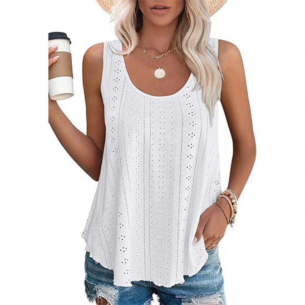 Women Loose Sleeveless Top Breathable Casual Round Neck Tank Tops Shirts for Spring Summer White L