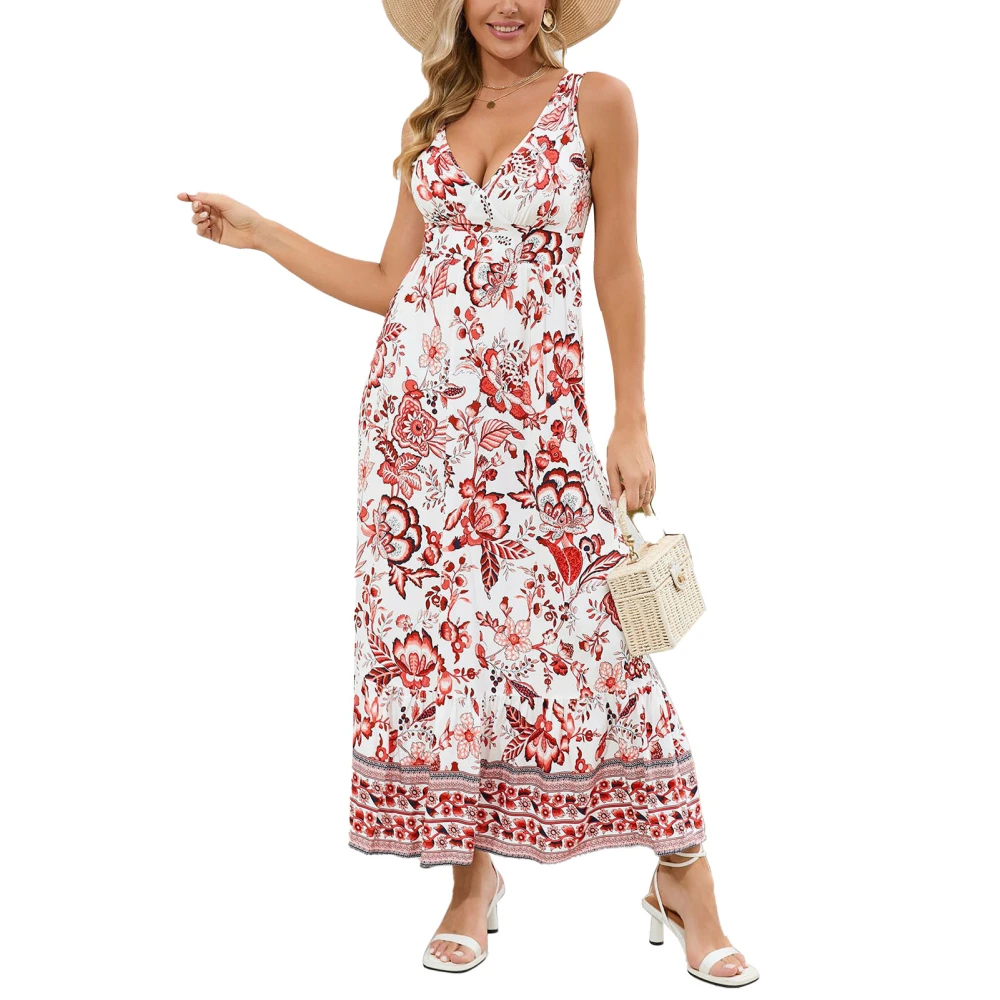 Women Dress V Neck A Line Stylish Swing Comfortable Stylish Dress for Beach Holiday Party Red L