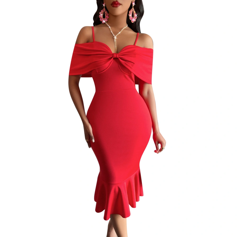 One Piece Dress Women Girls Slim Waist Up Bodycon Camisole Breathable Pure Color for Party Red XL