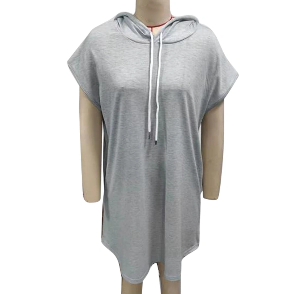 Hooded Drawstring Dress Short Sleeve Casual Fitted Women Hoodie Drawstring Dress for Dating Daily Life Gray M