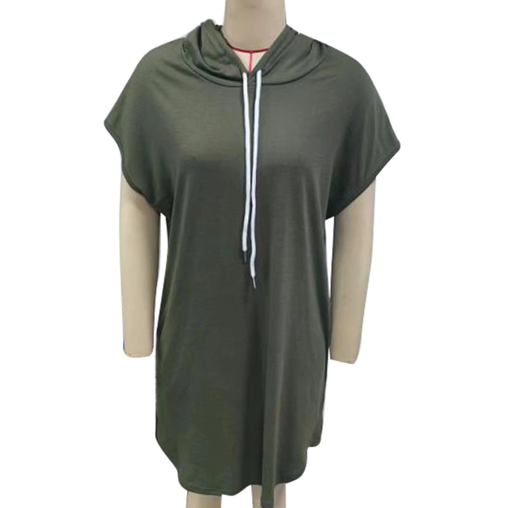 Hooded Drawstring Dress Short Sleeve Casual Fitted Women Hoodie Drawstring Dress for Dating Daily Life Green XXL