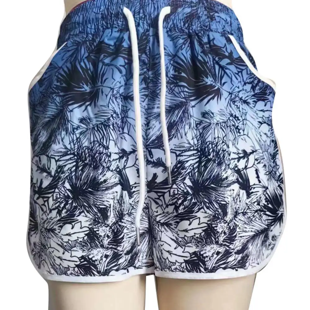 Women Printed Summer Shorts Drawstring Elastic Waist Large Pocket Female Casual Printed Beach Shorts Gradient Blue M