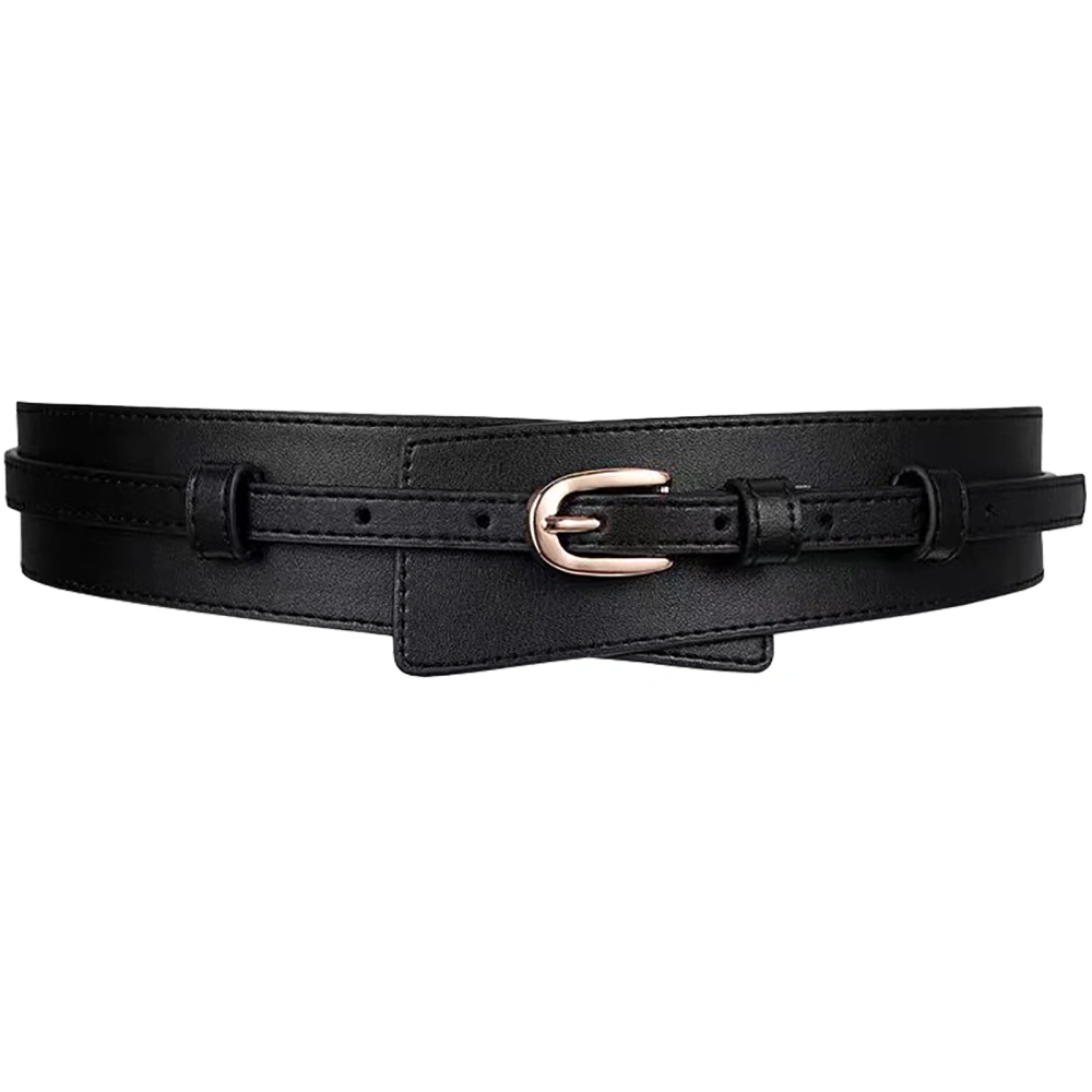 Women Dress Waist Belt Vintage Adjustable Slim Fit PU Leather Buckle Waist Belt for Sweater Black Free Size