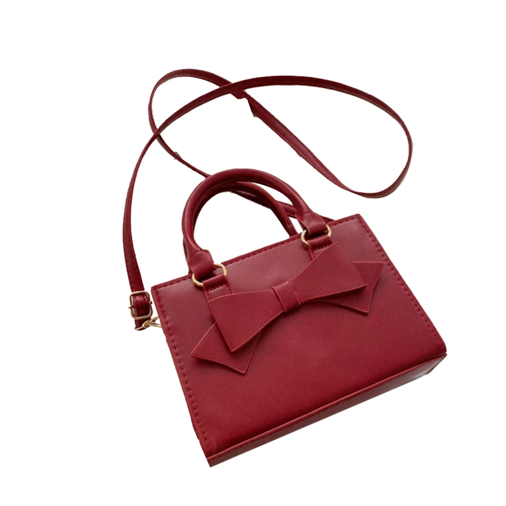 Women Leather Shoulder Bag PU Leather Stylish Women Leather Handbag Small Shoulder Bag with Bow Decoration for Daily Party Wine Red Free Size