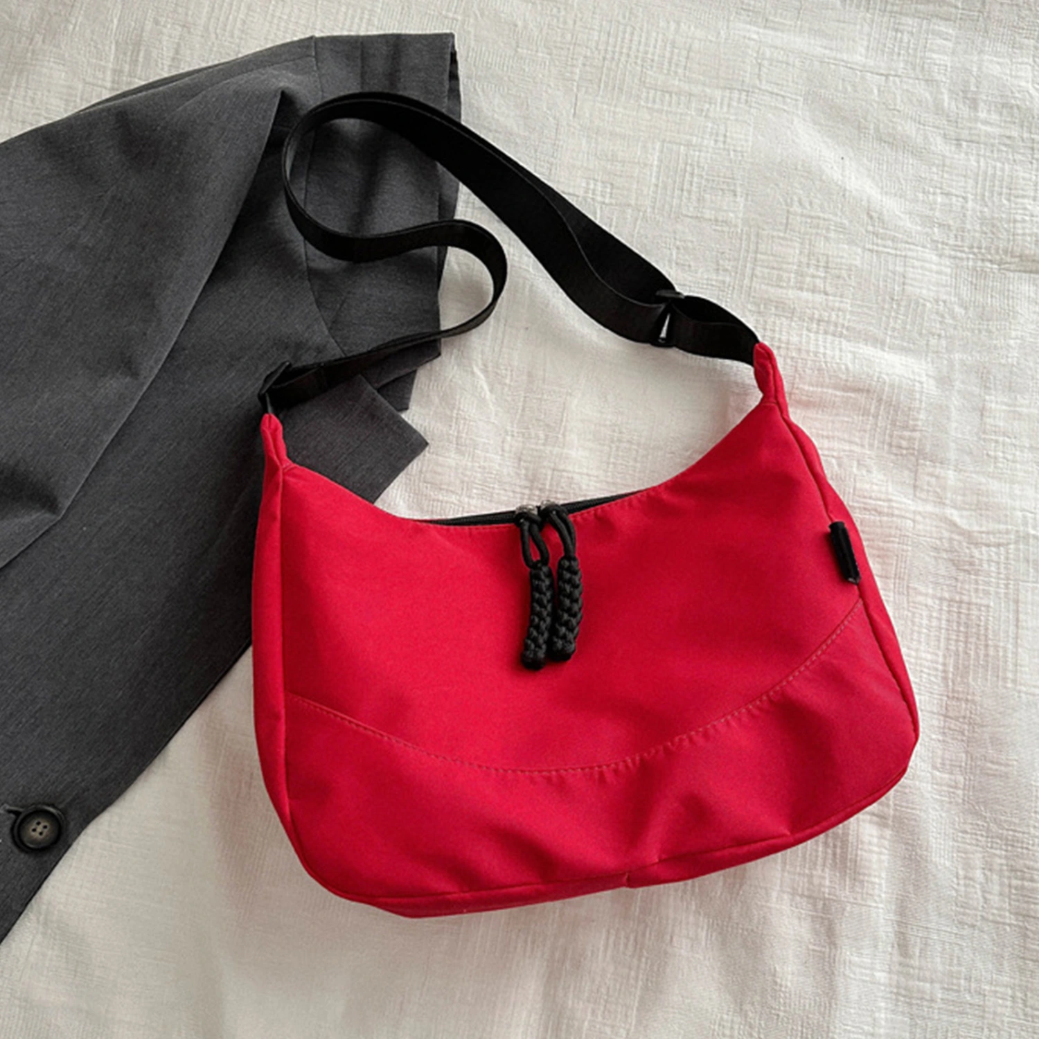 Messenger Bag Polyester Fashionable Multifunctional Women Shoulder Purse for Work Red Free Size