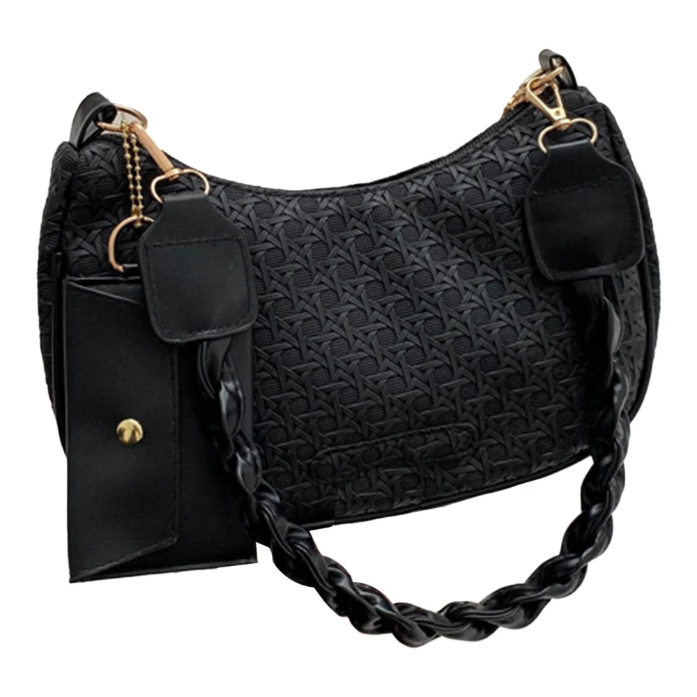 Women Shoulder Bag PU Leather Zipper Closure Fashionable Lady Handbag with Removable Pouch Black One Size