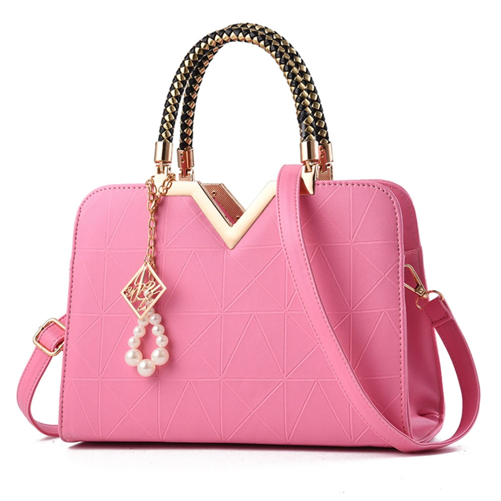 Women Handbag Large Capacity Fashionable PU Leather Lady Shoulder Bag with Pendant for Business Dating Roseate One Size