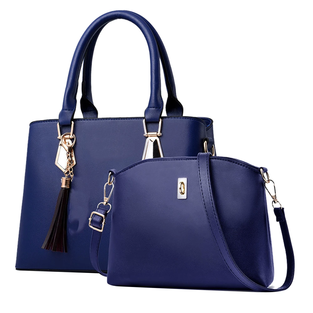 2pcs Women Handbag Large Capacity Fashionable PU Leather Shoulder Bag Handbag Set for Daily Use Royal Blue One Size