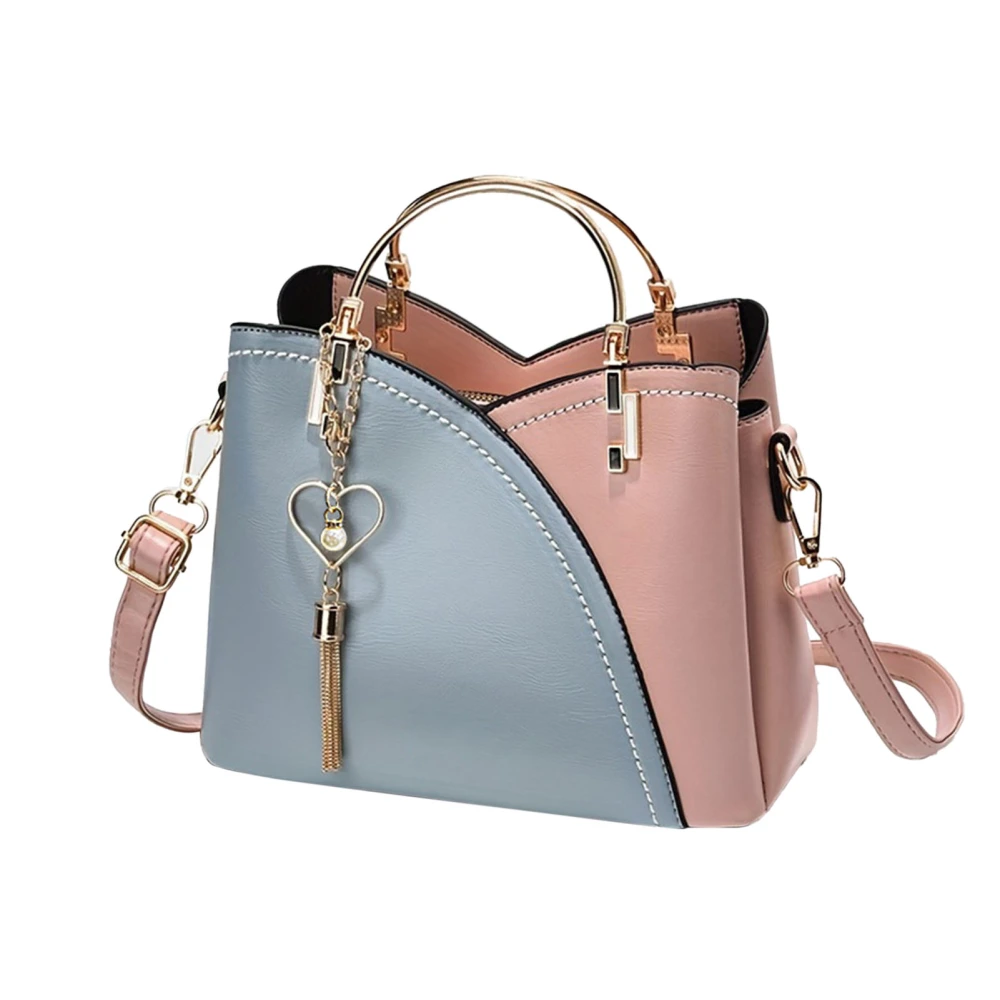 Women Handbag Large Capacity Fashionable Casual PU Shoulder Bag with Pendant Decoration for Shopping Party Office Blue and Pink Free Size