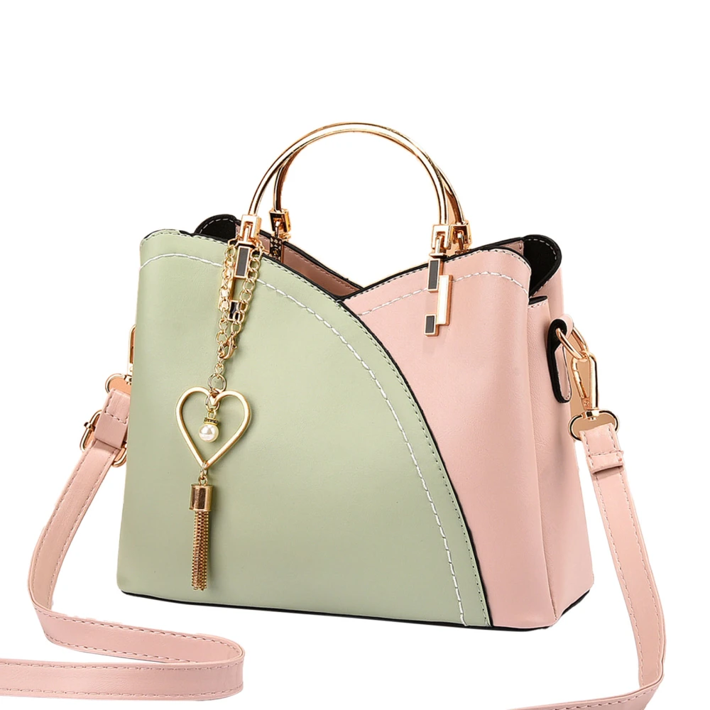 Women Handbag Large Capacity Fashionable Casual PU Shoulder Bag with Pendant Decoration for Shopping Party Office Bean Green and Pink Free Size