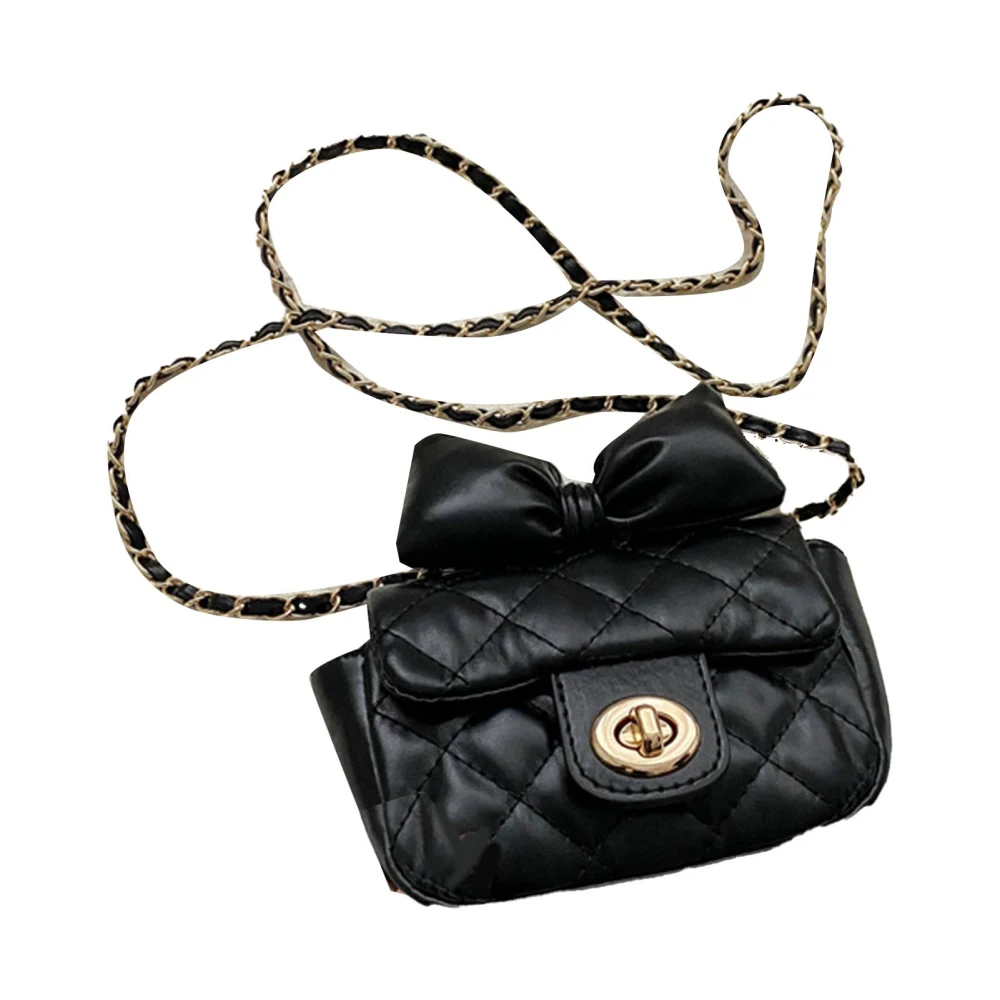 Chain Shoulder Bag Bowknot Decoration Women Shoulder Handbag Soft PU Casual Bag for Daily Date Party Camping Black Free Size