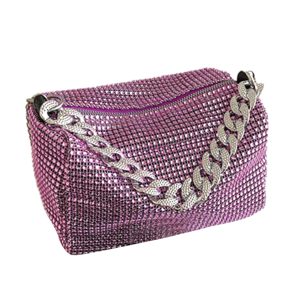 Rhinestone Shoulder Bag Women Bling Handbag Sparkly Glitter Shoulder Purse for Party Club Date Violet Free Size