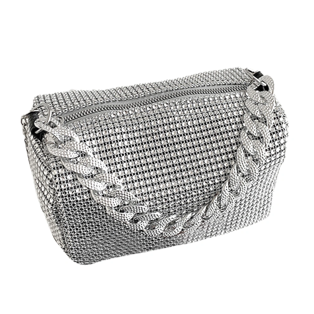 Rhinestone Shoulder Bag Women Bling Handbag Sparkly Glitter Shoulder Purse for Party Club Date Silver Free Size