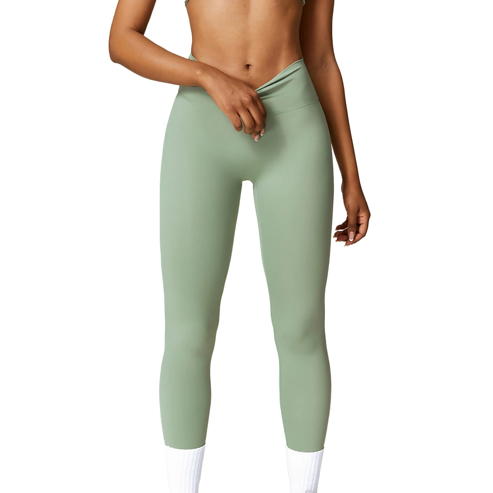 High Waisted Leggings for Women Butt Lifting Yoga Pants Solid Quick Dry Elastic Workout Gym Long Pants Basil Green M